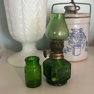 Mini Vintage Oil Lamp and Medicine Bottle Set